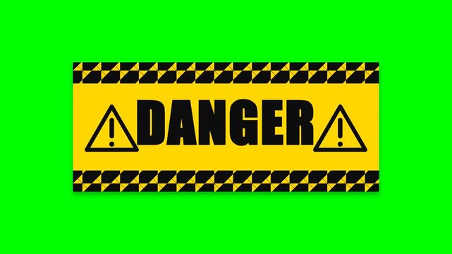 Yellow Danger Warning Sign Banner Graphic for Gamer Stream Reveal on Green Screen Background