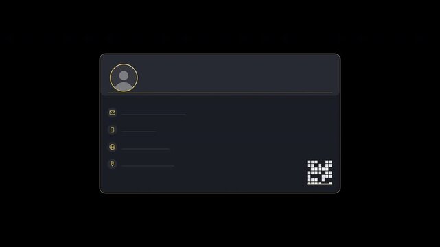 Digital business card interface loading template with transparent alpha channel overlay in 4K version only