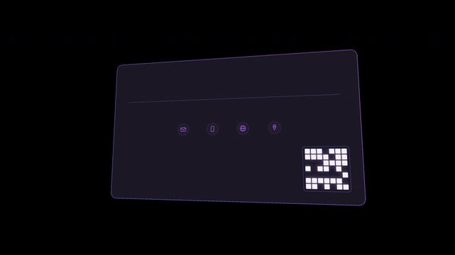 Digital business card template loading with contact icons and qr code with transparent alpha channel overlay in 4K version only