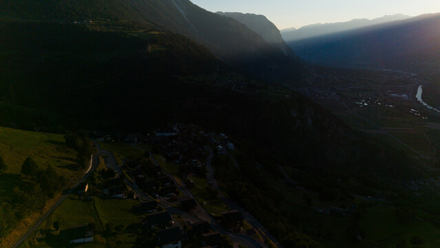  panorama from the Alps, Ergisch, Wasserfall Turtmann in Switzerland 