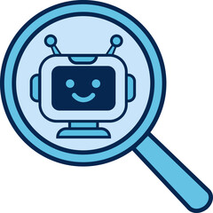 Naklejka premium robot head inside a magnifying glass search technology concept vector illustration