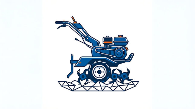 A blue rotavator icon isolated on a white background representing agricultural power machinery
