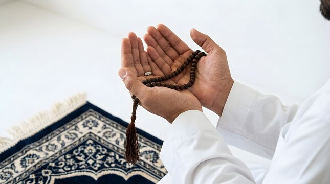 Man holding prayer beads during religious observance a devotional photograph