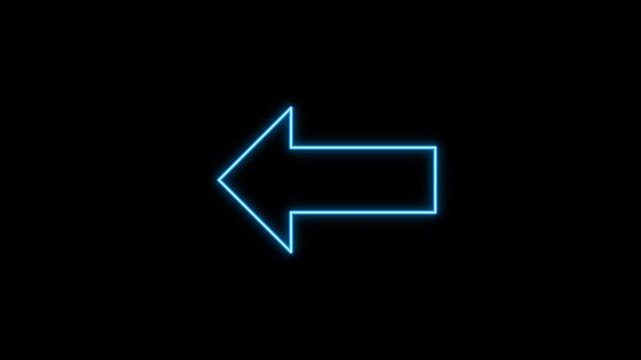 glowing neon blue left arrow outline motion graphic on black background