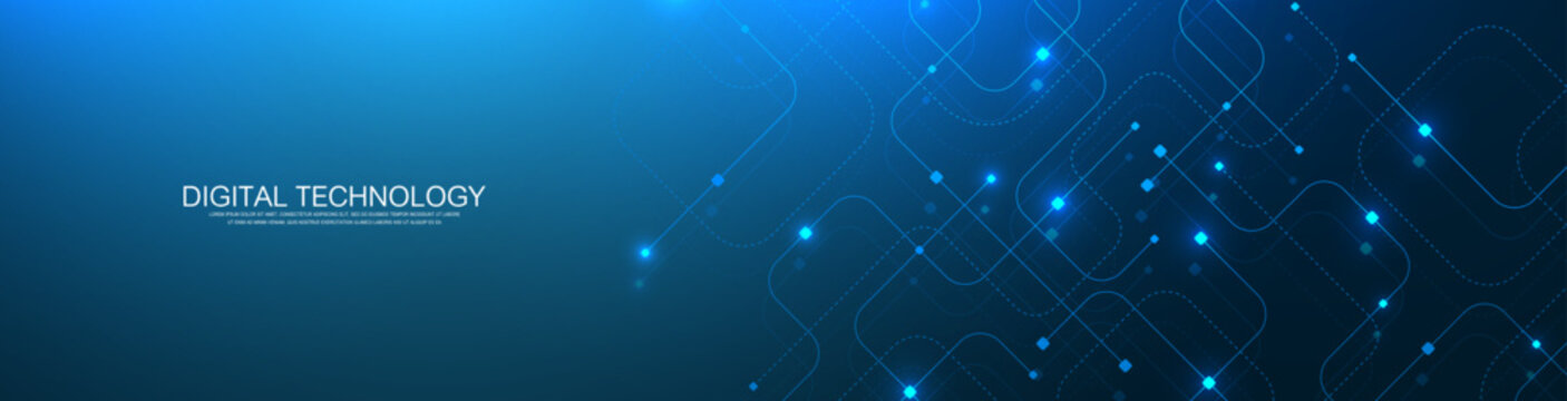 Abstract background with technology circuit board texture. Modern electronic motherboard texture. Engineering and communication concept for header, web banner, website, presentation.