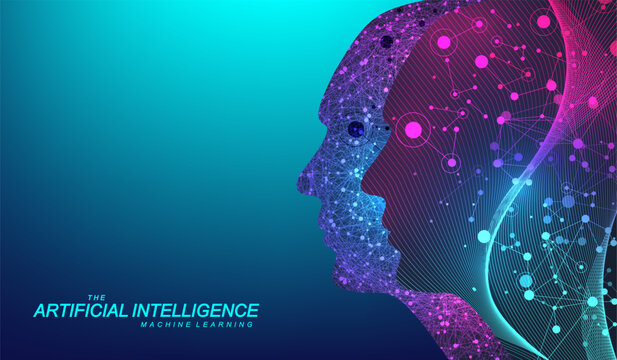 Futuristic Human Cyborg Robot Representing Advanced Artificial Intelligence Technology. Futuristic Machine Learning Concept. Scientific Vector Illustration