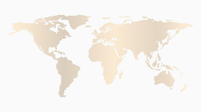 Dotted golden world map vector illustration isolated on a white background