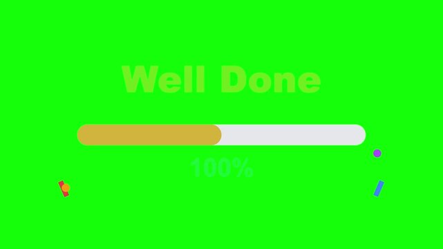 Well done progress bar animation showing one hundred percent completion motion