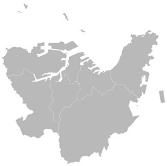 Obraz premium Kitakyushu, Fukuoka, Japan – administrative vector map with ward boundaries (Web Mercator projection, PPT-compatible & fully editable)