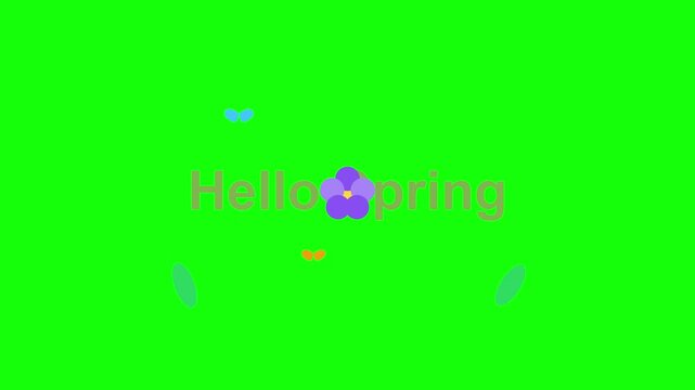 Hello spring seasonal greeting animation with vibrant purple flower motion