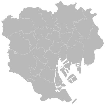 Tokyo 23 Special Wards, Japan &ndash; administrative vector map with special ward boundaries (Web Mercator projection, PPT-compatible & fully editable)