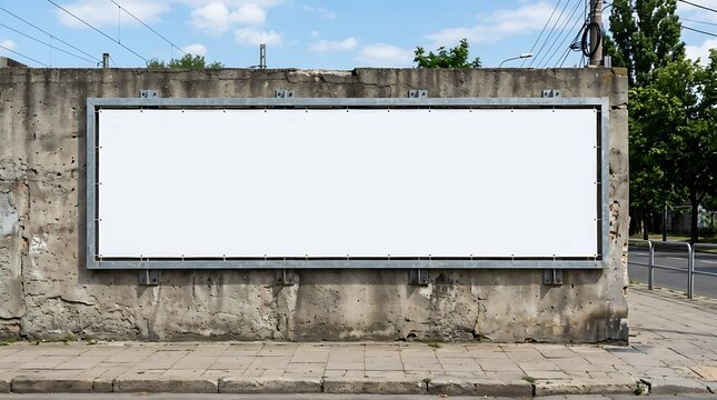 White plain empty blank outdoor horizontal billboard banner on concrete wall 
