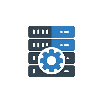 Server settings icon with a blue gear and computer rack