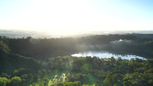 Blue Lake at dawn in Mount Gambier, South Australia, with a dim twilight sky before sunrise