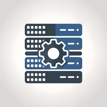 Data server rack icon with gear symbol for maintenance