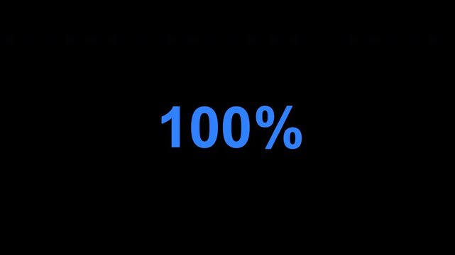 Modern 2D digital percentage counter animation rapidly counting from 0 to 100 percent with clean sans serif typography. Minimal data visualization and UI motion graphic element isolated on a transpare