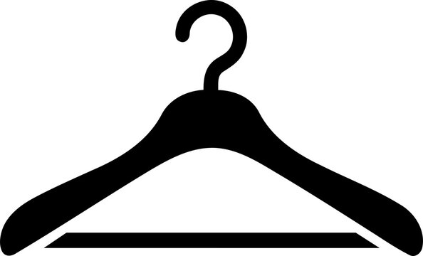 Black silhouette of a wooden clothes hanger with a hook isolated on transparent background