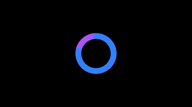 Minimalist 2D radial donut chart animation filling clockwise from 0 to 100 percent with two contrasting colors. Clean circular progress indicator and pie graph infographic UI motion graphic isolated