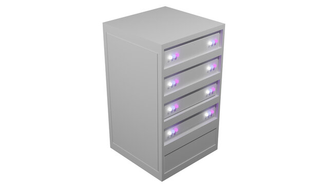 Simple 3D server computer with a clean modern form and dimensional appearance. Suitable for technology, networking, data storage, cloud computing, and IT related designs.