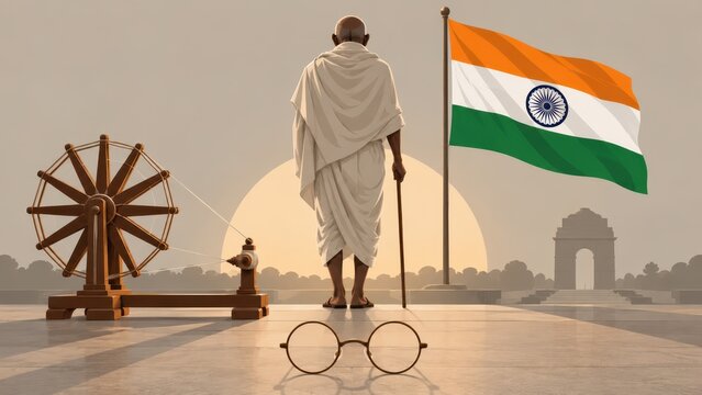 Gandhi jayanti background with traditional symbols.