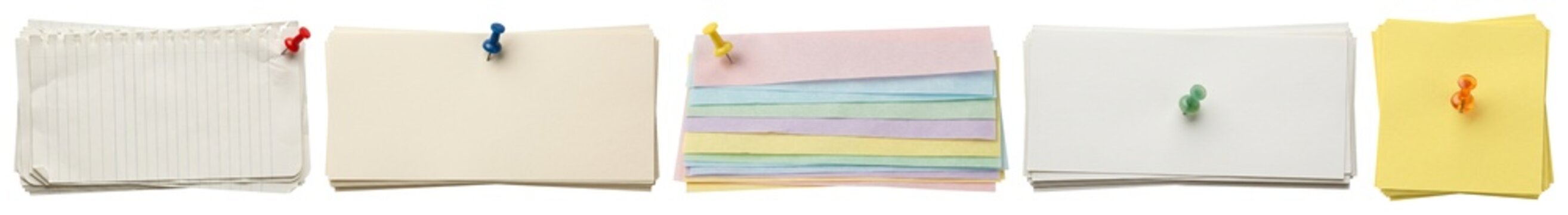 Paper card and sheet stacks secured with push pins