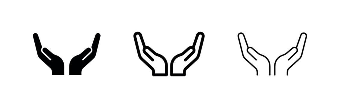 Open Hands Reaching Up Icon Set for Prayer or Receiving Concepts
