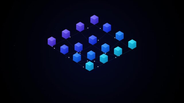 Isometric geometric cubes connected with dotted lines in space design