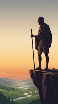 Gandhi jayanti poster illustration in silhouette style.