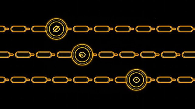 Modern Glowing Golden Chain Links Pattern Design With Circular Symbols