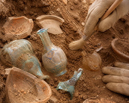 Weathered Ancient Glass Vessel Found in Archaeological Dig