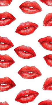 Red lips lipstick seamless pattern hand drawn artwork