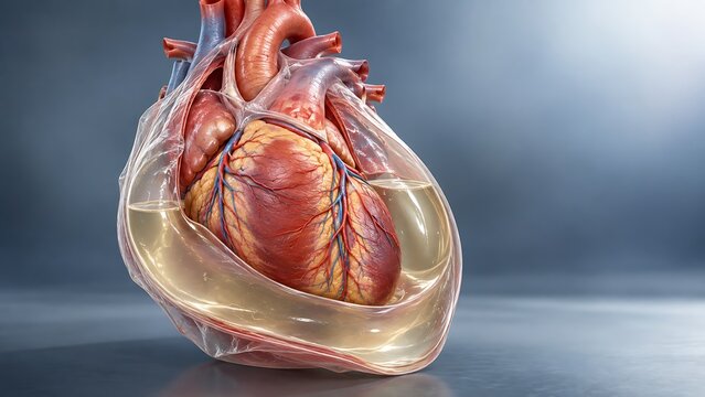 Detailed human heart anatomy with transparent pericardial sac