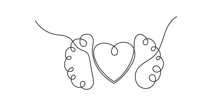 Heart with brain wings mental health love continuous line art minimal vectorHeart with brain wings mental health love continuous line art minimal vector