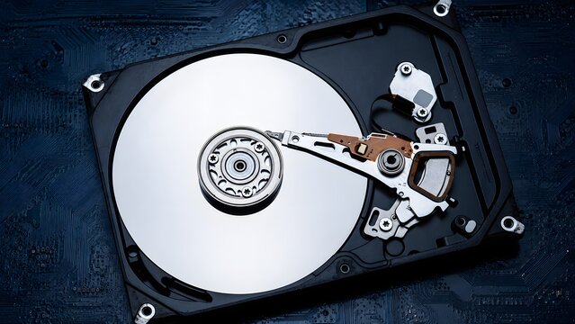 Inside of internal Hard Drive HDD. dismantle from the computer. backup data, database recovery, and device repair service,