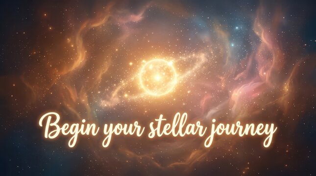 Inspirational Quote Begin Your Stellar Journey Over a Glowing Nebula and Bright Star Background