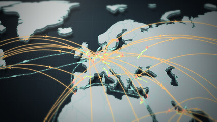 Europe global flight routes world map international connections animation © DBFilms