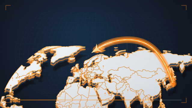 Asian east to west europe transport air connection animation