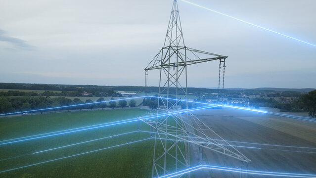 Energy tower power lines UHD drone