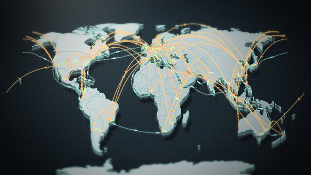 Global flight routes world map international connections animation loopable