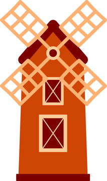 Windmill barn and farm elements clipart illustration 