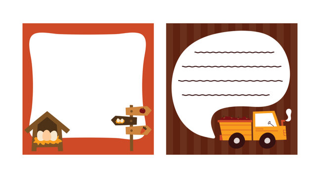 Cute barn memo background design with farmhouse and farm illustration
