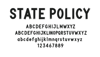 Obraz premium Full typography display of the STATE POLICY font featuring bold textured uppercase, lowercase, and numeric characters.