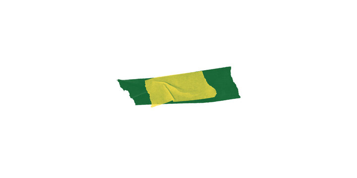 Green tape strip with a rectangular yellow masking tape patch on top, isolated on transparent background