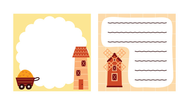 Cute barn memo pad background template with farmhouse illustration