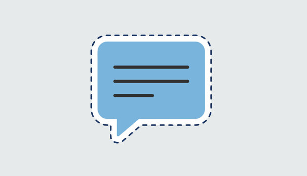 Light blue chat speech bubble with a dashed stitch border, perfect for text messages and comment symbols.