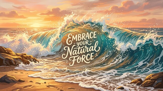 Inspirational Quote Embrace Your Natural Force Over A Crashing Ocean Wave At Sunset