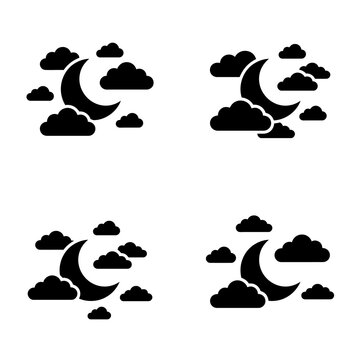 Night sky moon and clouds icon set four variations