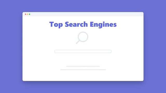 Minimalist web browser window interface with Top Search Engines text on a blue background