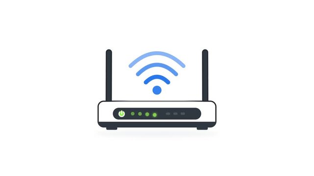 Wireless internet router icon with blinking signal lights animation
