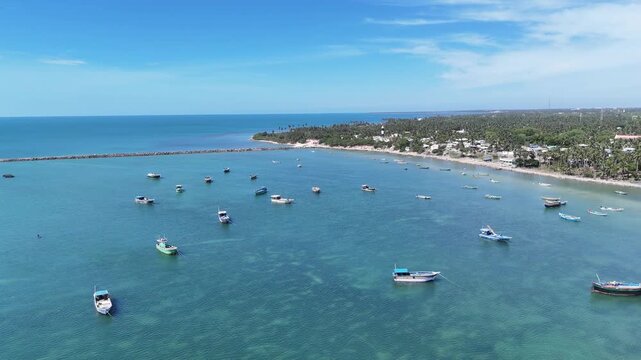 Aerial View of Fishing Boats at Pamban Harbour Rameswaram Tamil Nadu India